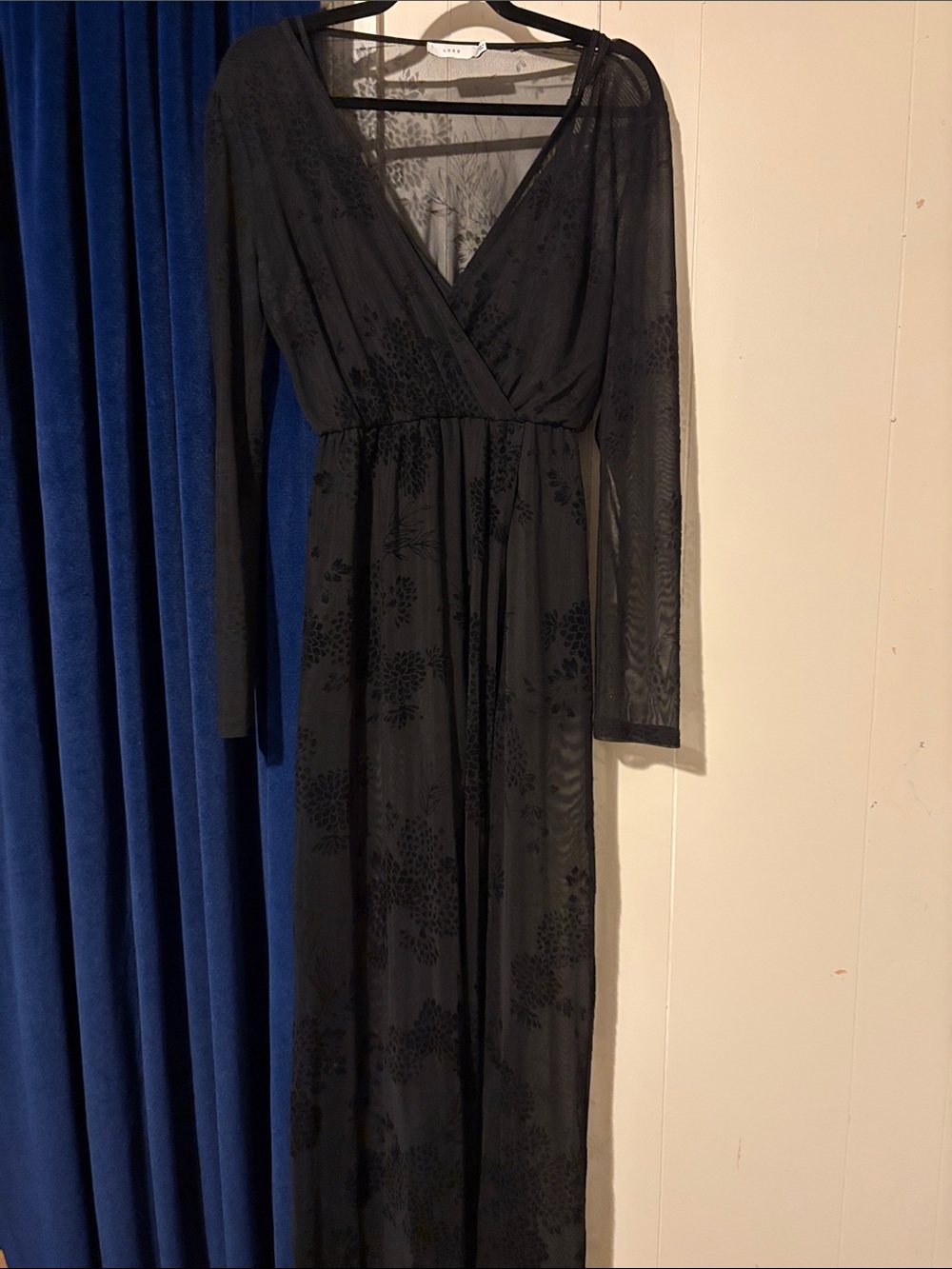 Lush Black Sheer Floral romper Maxi Dress